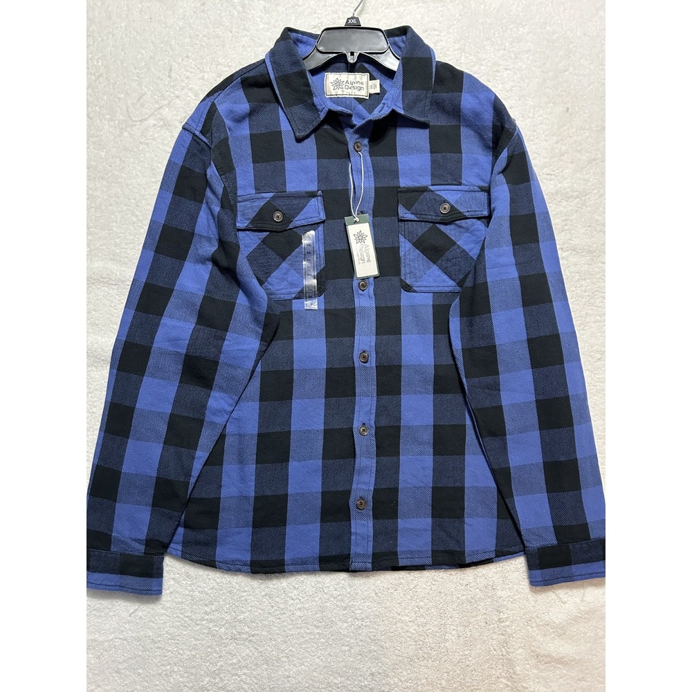 Alpine Design Mens Size 2XL Blue Long Sleeve Hike Plaid Button Up Shirt